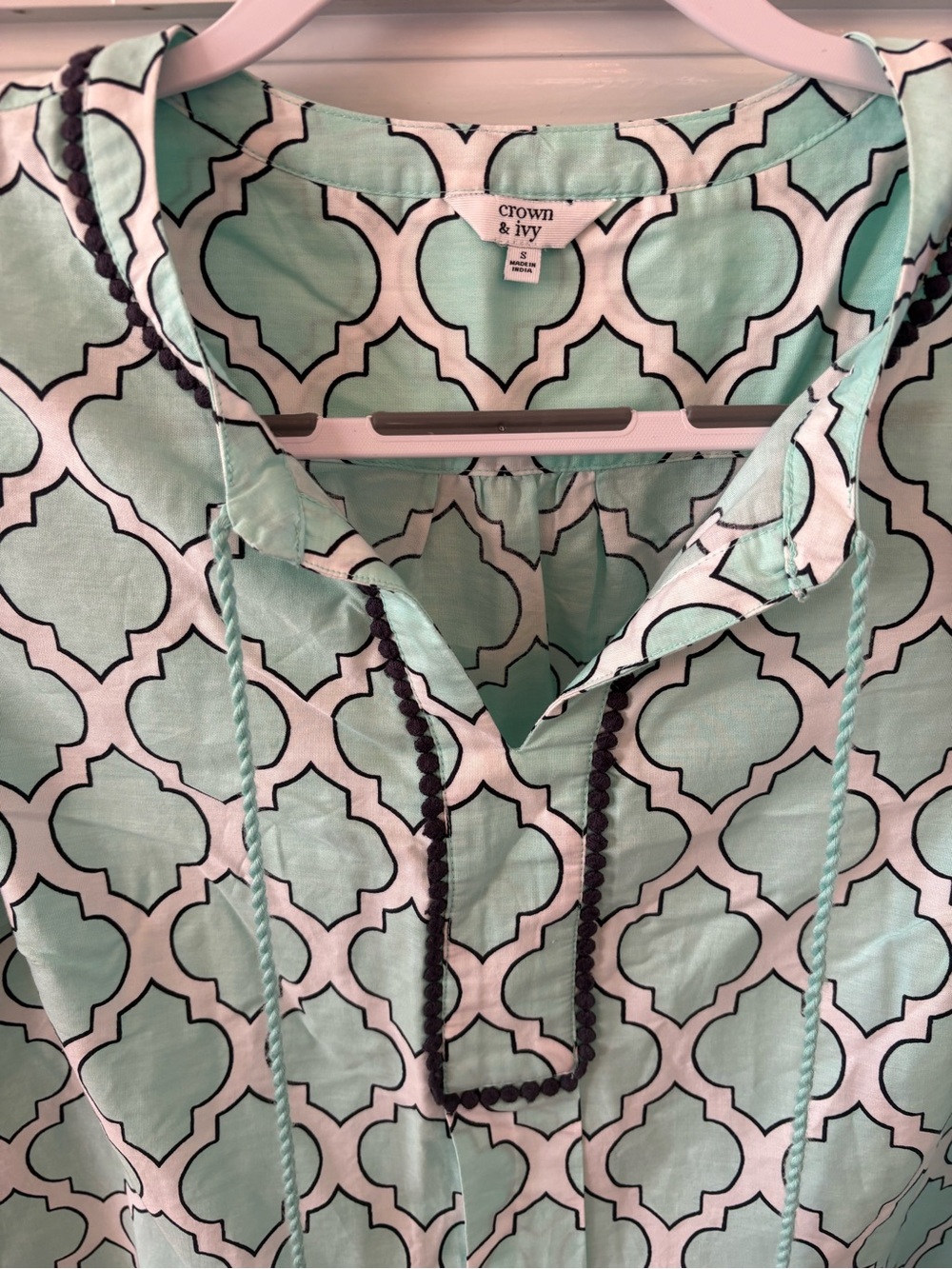 Crown & Ivy Mint and Black Geometric Tassel Dress or Beach Cover Up - Picture 2 of 7